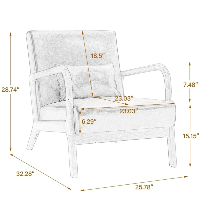 2 Set Upholstered Lounge Arm Chair with Pillow - Set of 2