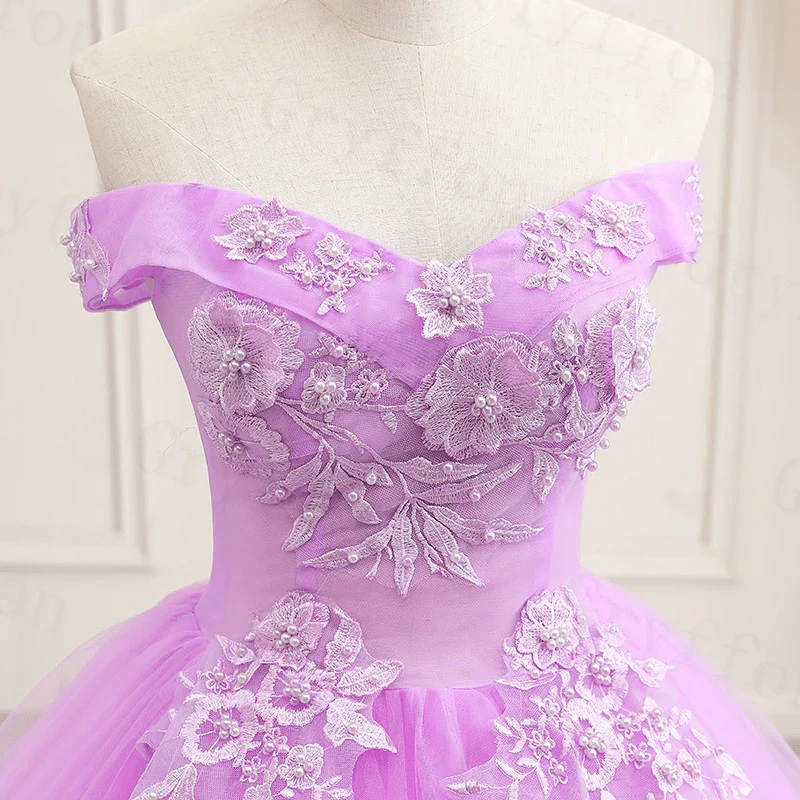 Lilac Off the Shoulder Quinceanera Dress Ball Gown With Appliqued