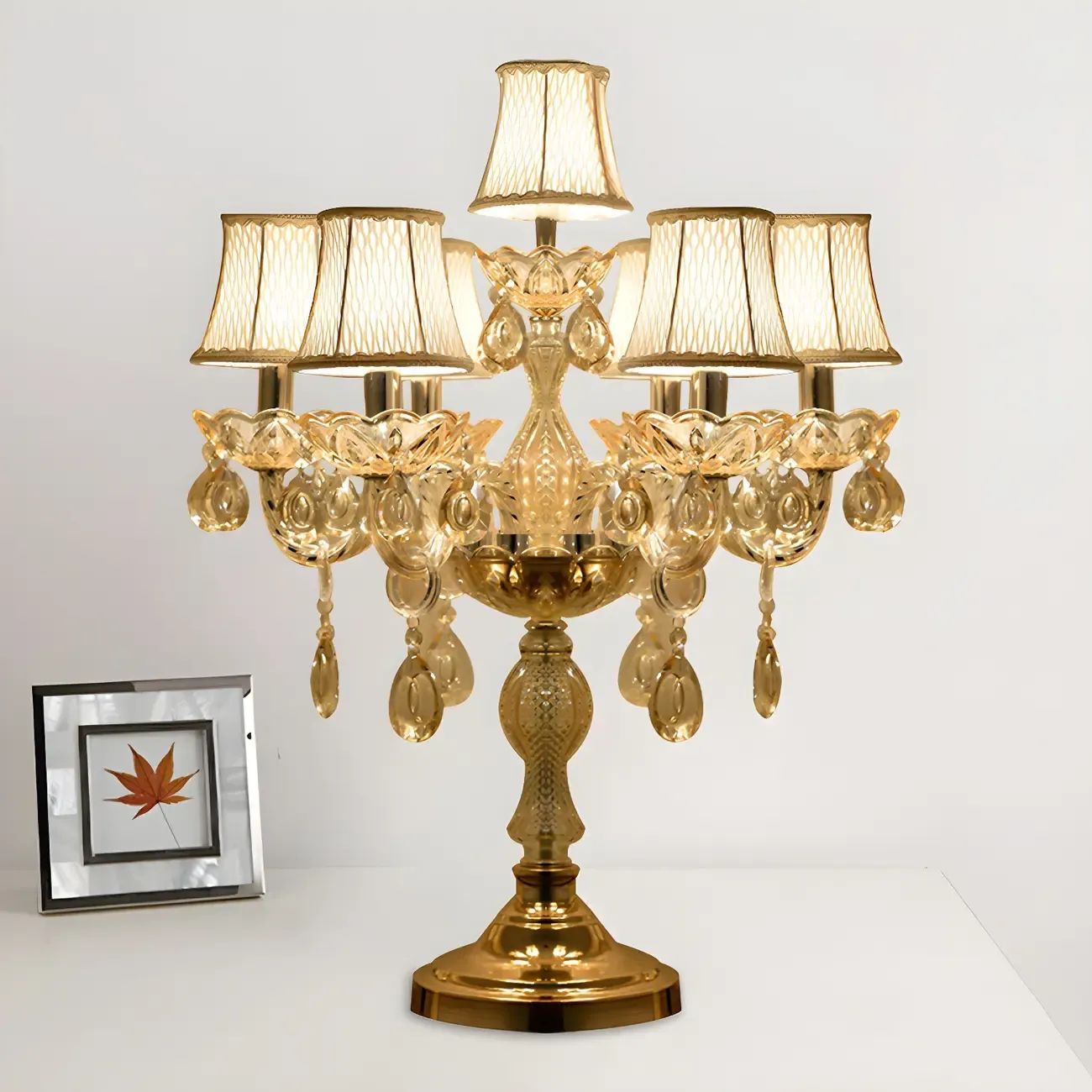 Luxury Gold Multi-Light Crystal Candelabra Table Lamp