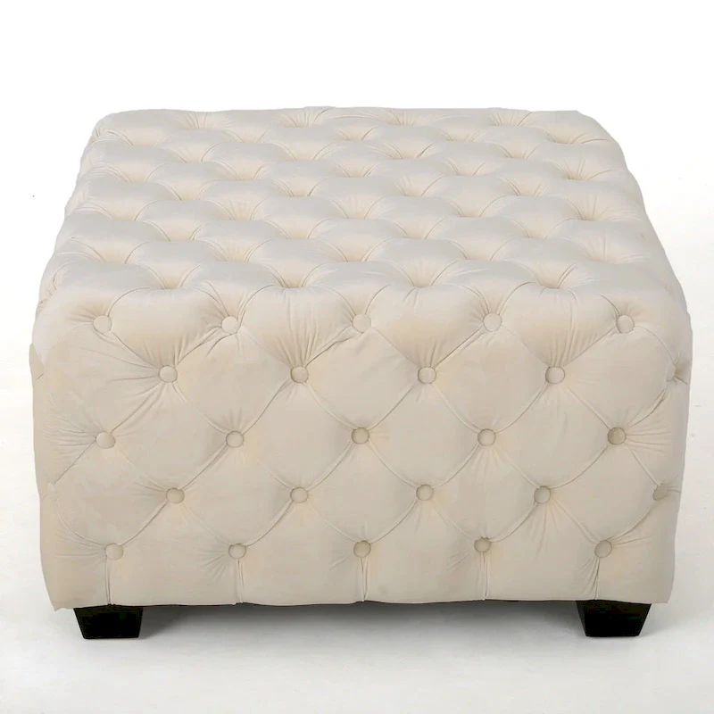 Jaymee Modern Glam Button Tufted Velvet Ottoman