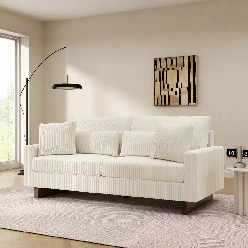 Christopher Knight Home Baker Modern 2-Seater 80.3 Upholstered Sofa with Four Pillows and Square Arms, Corduroy