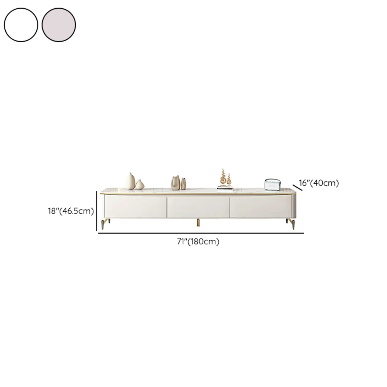 71 Modern White Stone Top TV Stand with Cable Management