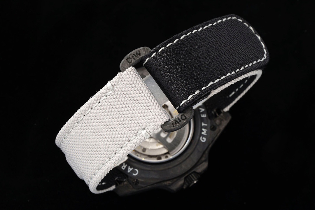 White and black hybrid strap with white stitching and DIW buckle
