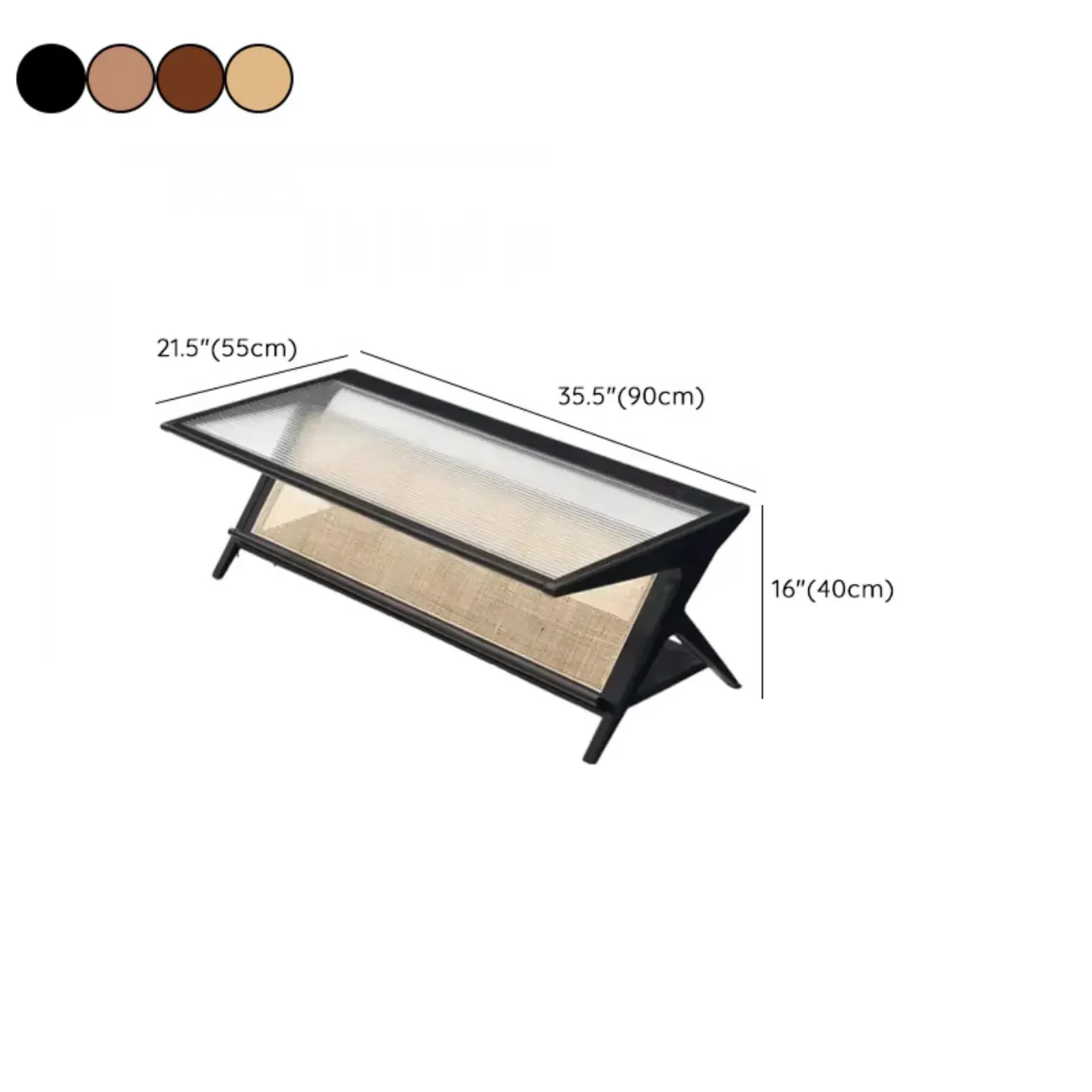 Modern Brown Rectangle Glass Wood Coffee Table with Shelf