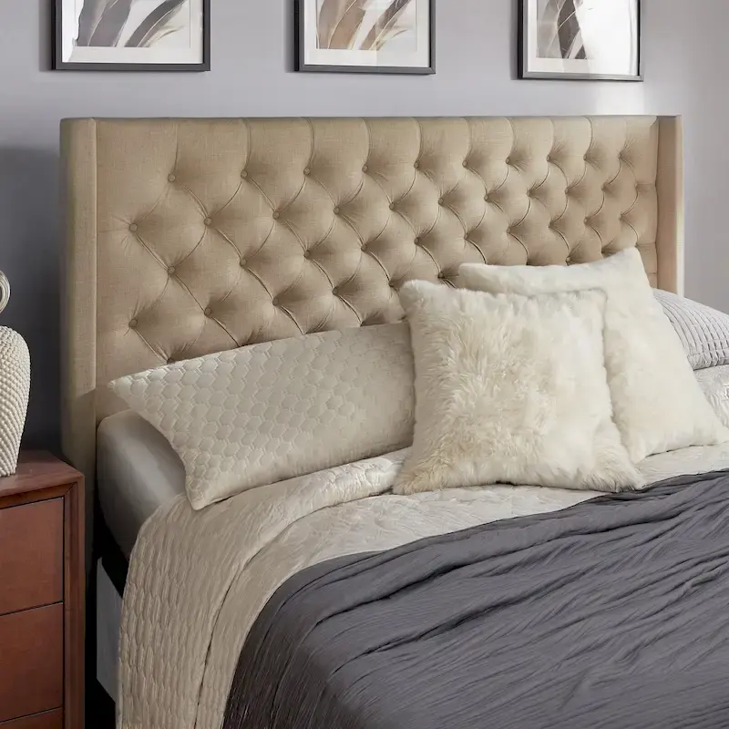 Detmold King Wingback Button Tufted Linen Fabric Headboard