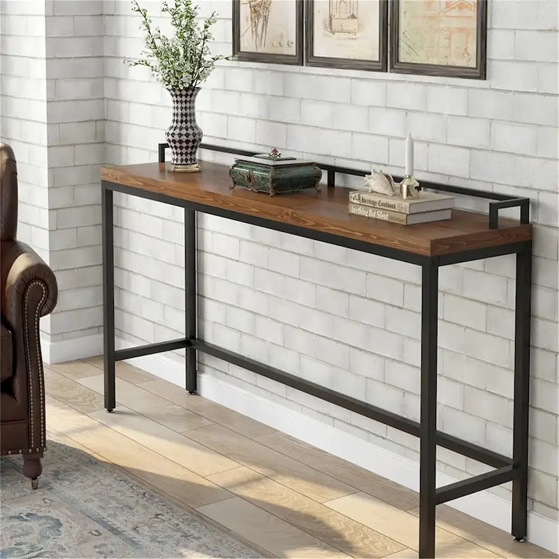 Narrow Console Table – Industrial Sofa Table for Hallway or Living Room