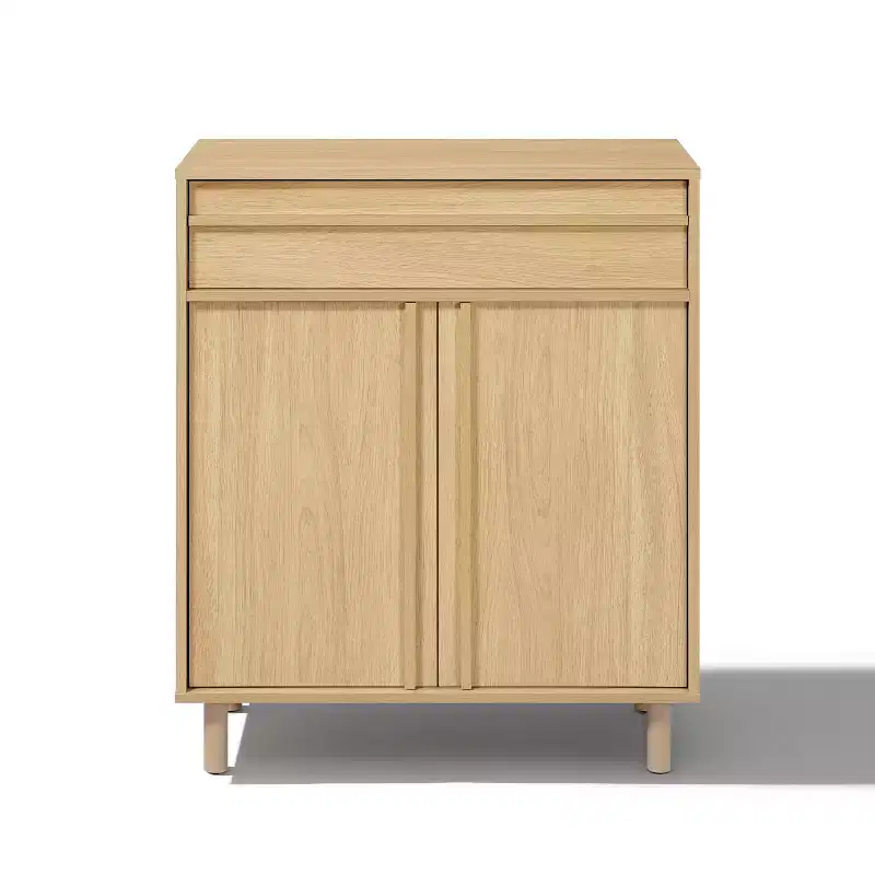 LuxenHome 31.5 Small Buffet Cabinet with Storage, Oak Accent Cabinet for Living Room, Dining Room, or Entryway Hazel Oak
