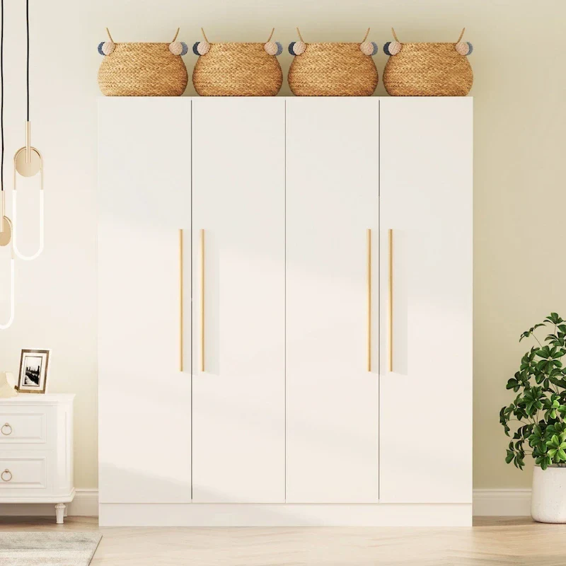 White & Grey Wood 4-Door Wardrobe Closet, 2-Person Style