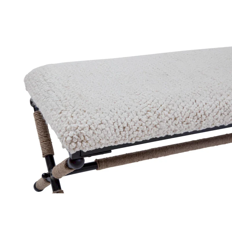 48-Inch Double Bench with Boucle Upholstered Seat and Metal X Base