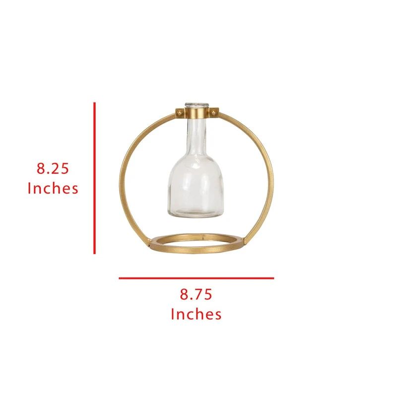 Foreside Home & Garden Glass Bud Vase in Modern Round Brass Metal Stand