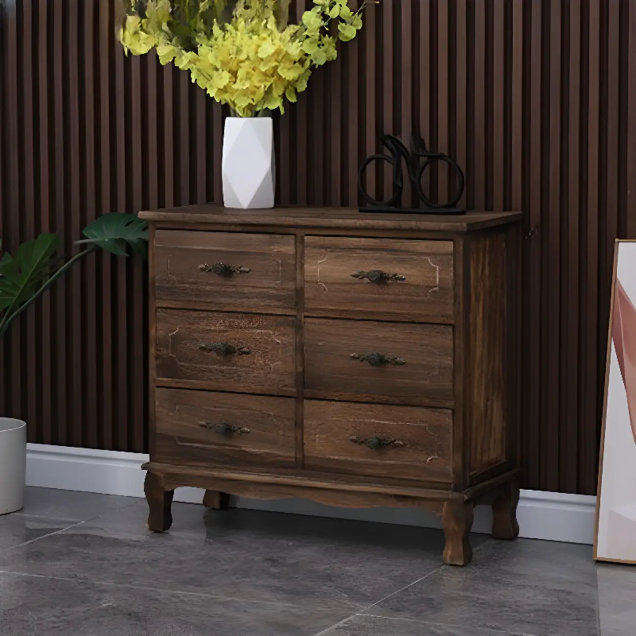Rustic Brown Multi-Drawers Wooden Cabinet for Living Room