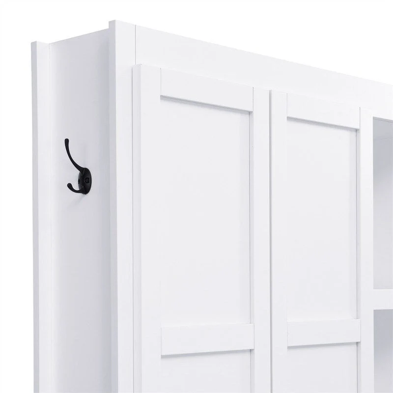 Farmhouse 4-in-1 Hall Tree with Open Display Shelves, Mudroom Shoe Bench with Open Compartments, Entryway Coat Rack with 6 Hooks