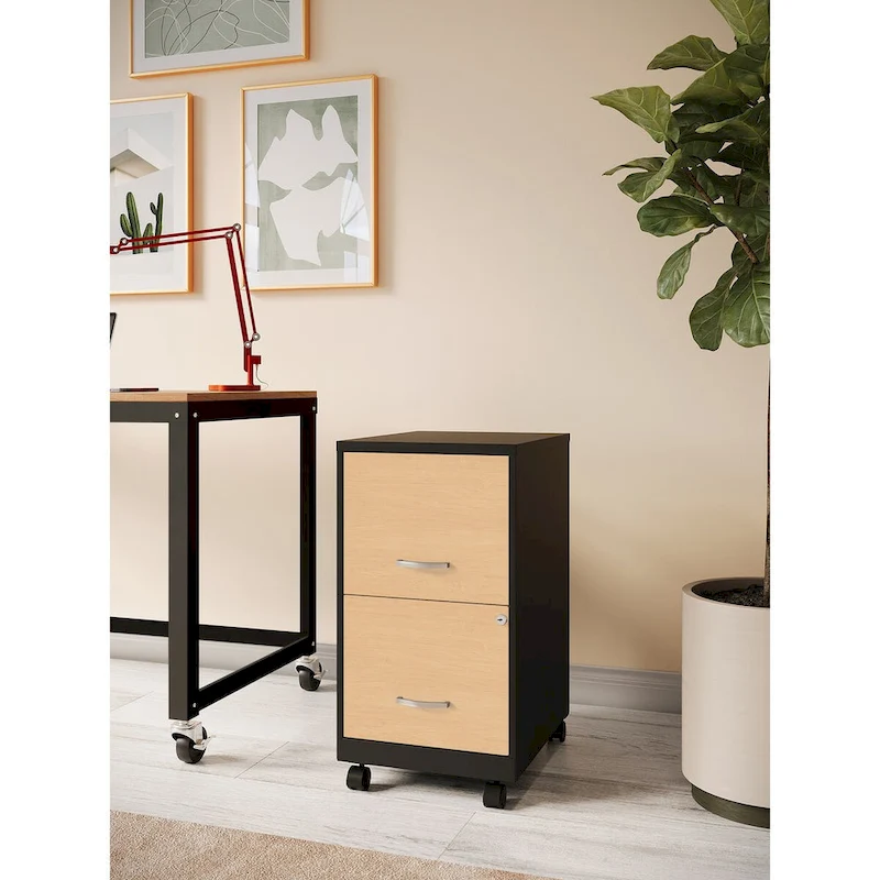 Space Solutions 18 Deep 2 Drawer Mobile File Cabinet with Wood Pattern Drawer Fronts