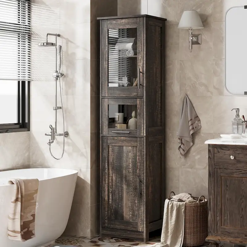 Tall Bathroom Cabinet, Narrow Storage Cabinet with Doors and Adjustable Shelf