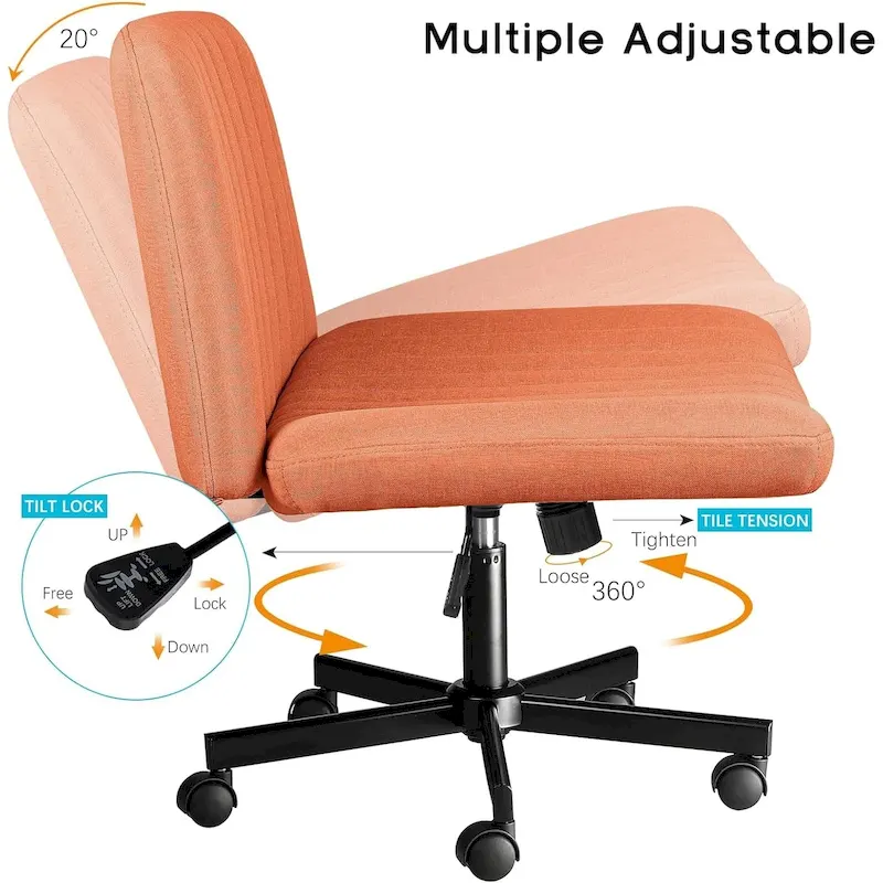 Bossin Criss Cross Chair Armless Office Desk Chair with Wheels,Fabric Padded Cross Legged Chair, Swivel Wide Seat Vanity Chair