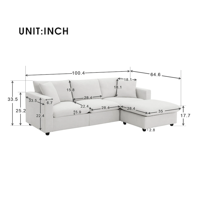 L-shaped Polyester Fabric Couch Modern Sectional Sofa with Ottoman