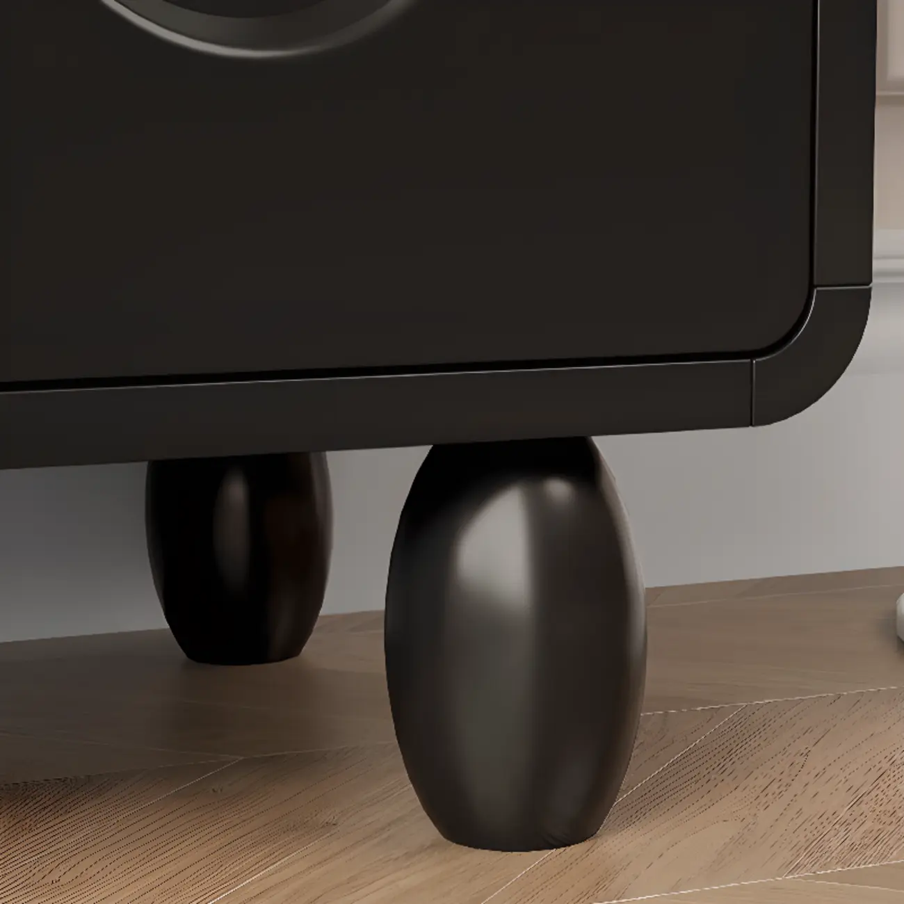 Narrow Black Wood 5-Tier Rolling Bookcase with Drawers