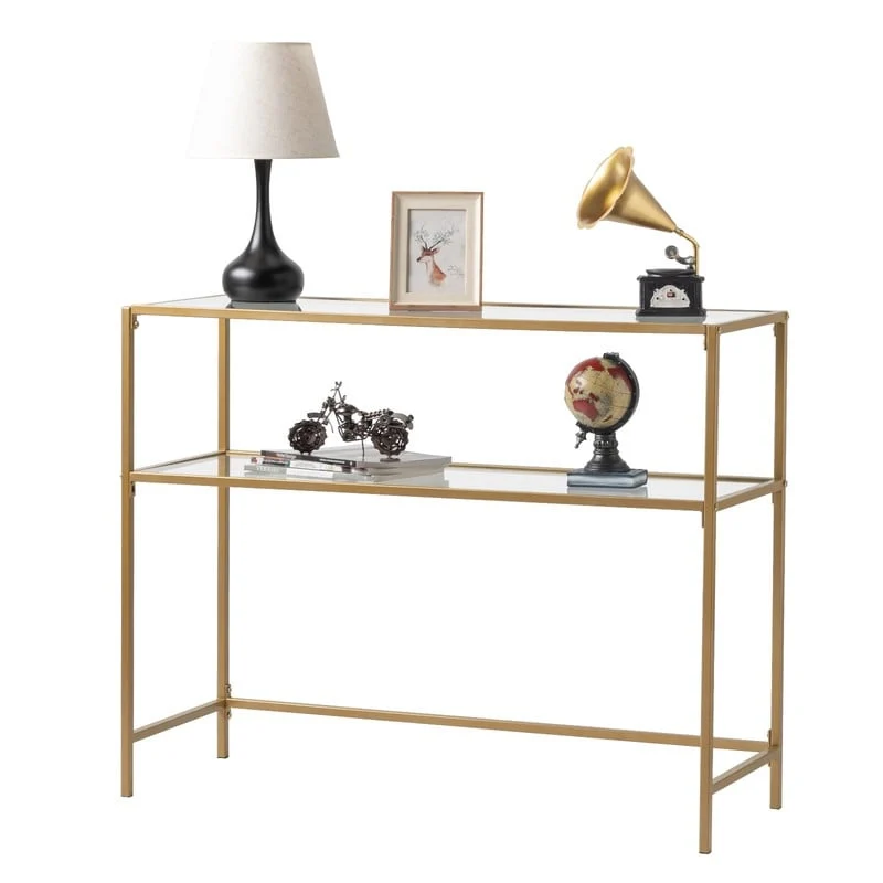 Modern Gold Frame 39.4  Entryway Console Table Glass Top