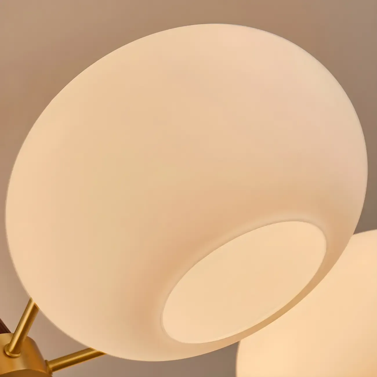 Classic Large Glass Drum Walnut Wood Semi Flush Ceiling Light