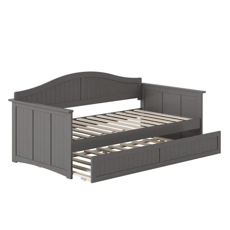 Twin Wood Daybed with Trundle - Beadboard Design, 600lbs Capacity, White/Walnut/Grey/Toffee, No Box Spring Needed