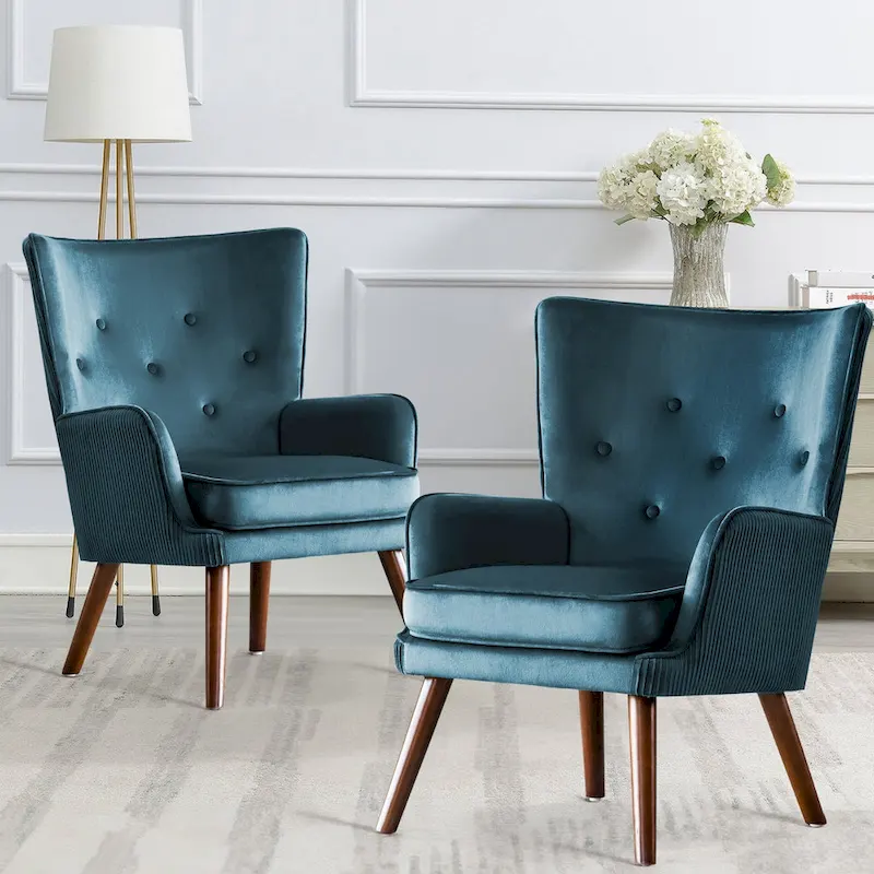 Modern Upholstered Velvet Wingback Accent Arm Chair, Set of 2 - 36.6 H x 28 W x 28.4 D