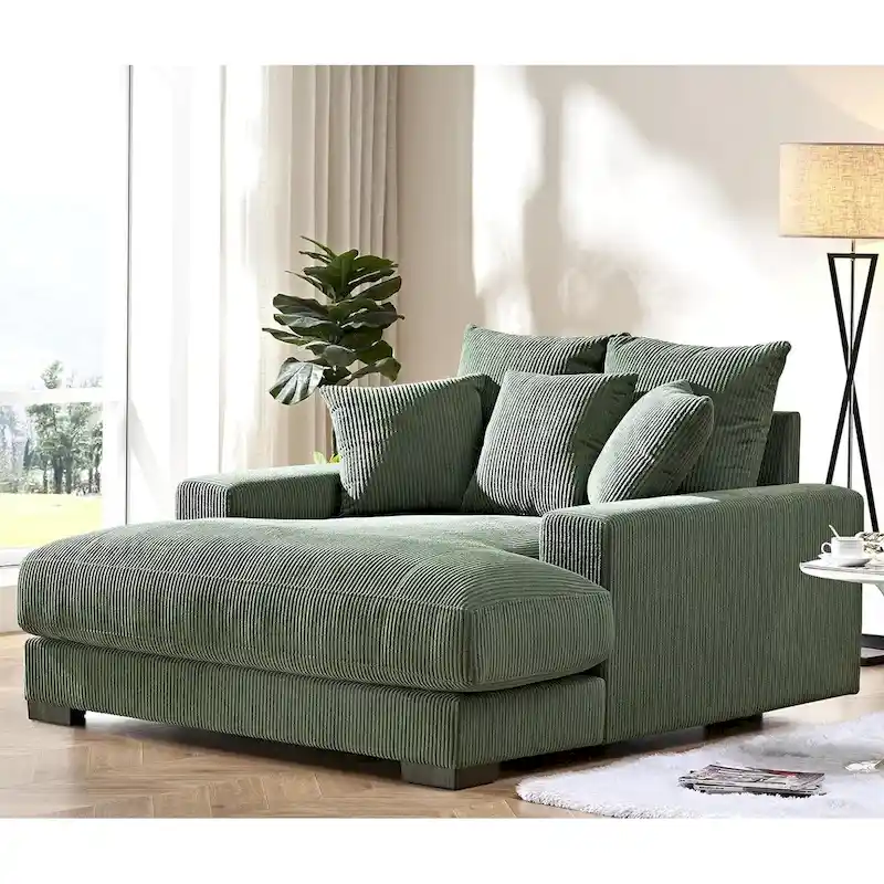 Green / Grey / Black / Beige Oversized Corduroy Chaise Lounge Sofa – Modern Style, Seats 1–2