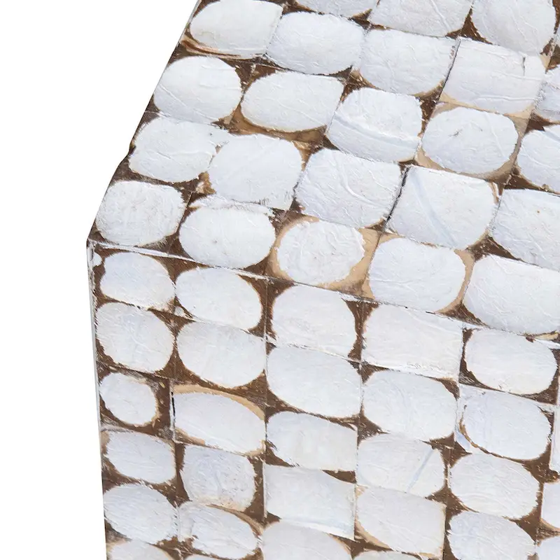 White Coconut Shell Cube Accent Table