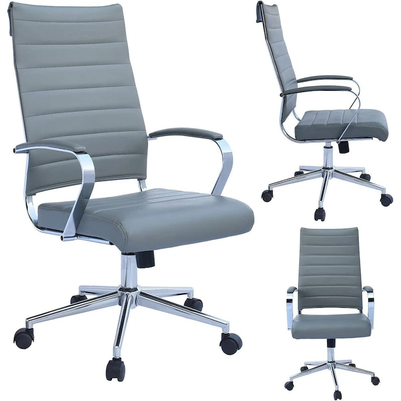 Modern High Back Office Chair Ribbed PU Leather Swivel Tilt Conference Room Computer Desk Cushion Seat Boss