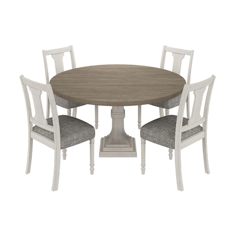 Sane 5pc Dining Table and Chair Set, Fiddleback, Round Top, Gray, White