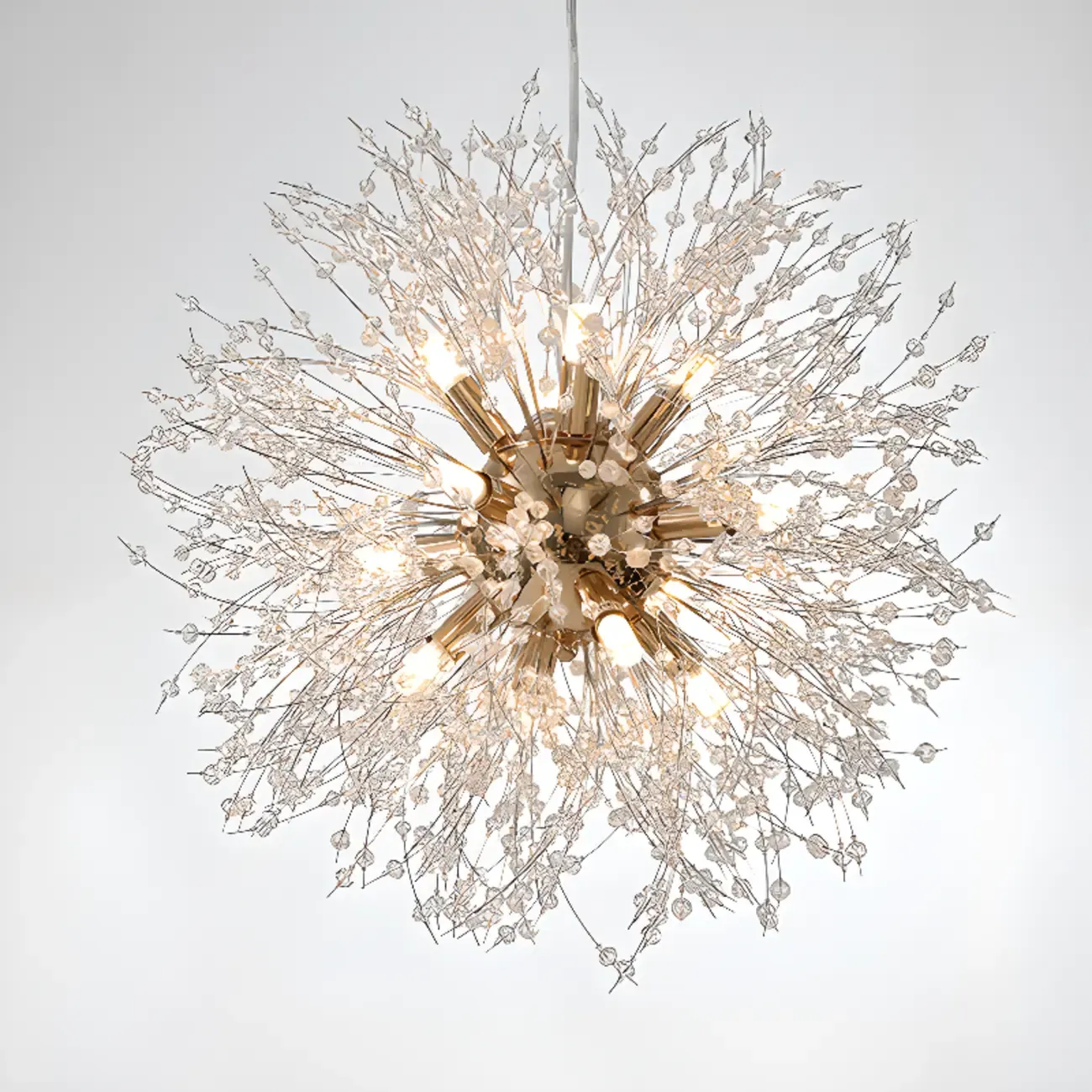 Modern Crystal Globe Chandelier with Starburst Design