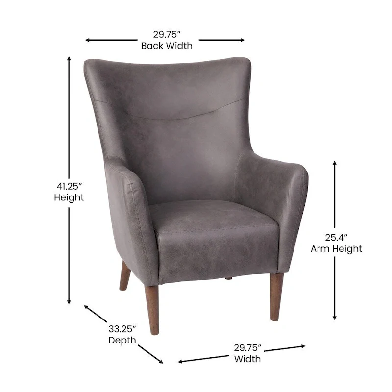 Commercial Upholstered Wingback Accent Chair with Wooden Frame and Legs - 33.25D x 29.75W x 41.25H