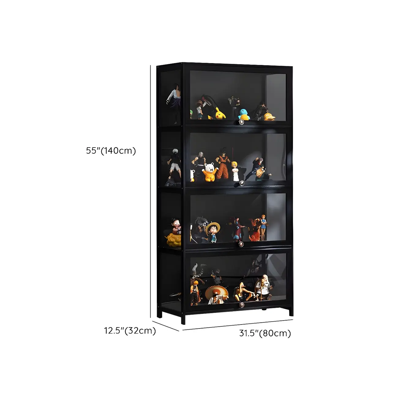 Elegant Black Bamboo Clear Figure Display Cabinet