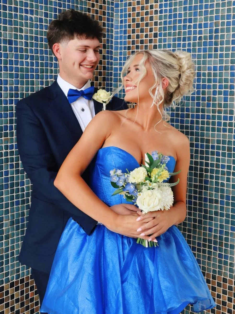 Royal Blue - A-line Sweetheart Satin Short Homecoming Dresses