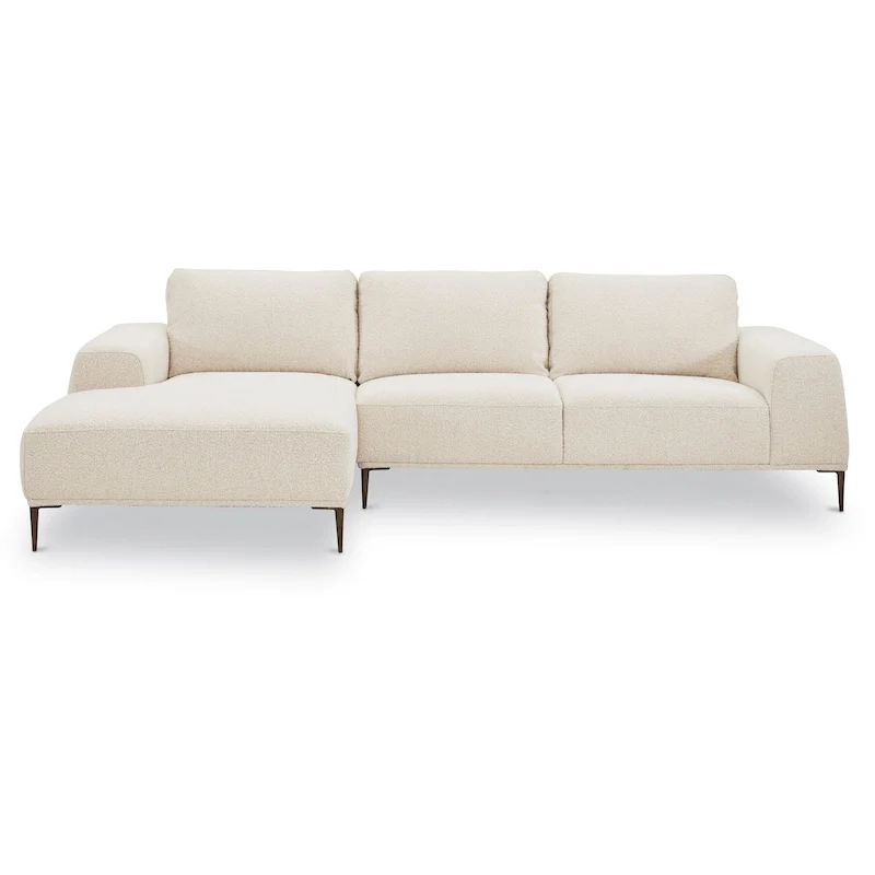 Crema White Boucle / Pewter Grey Velvet Fabric Sectional Sofa, Left or Right Facing, Seats 3–4