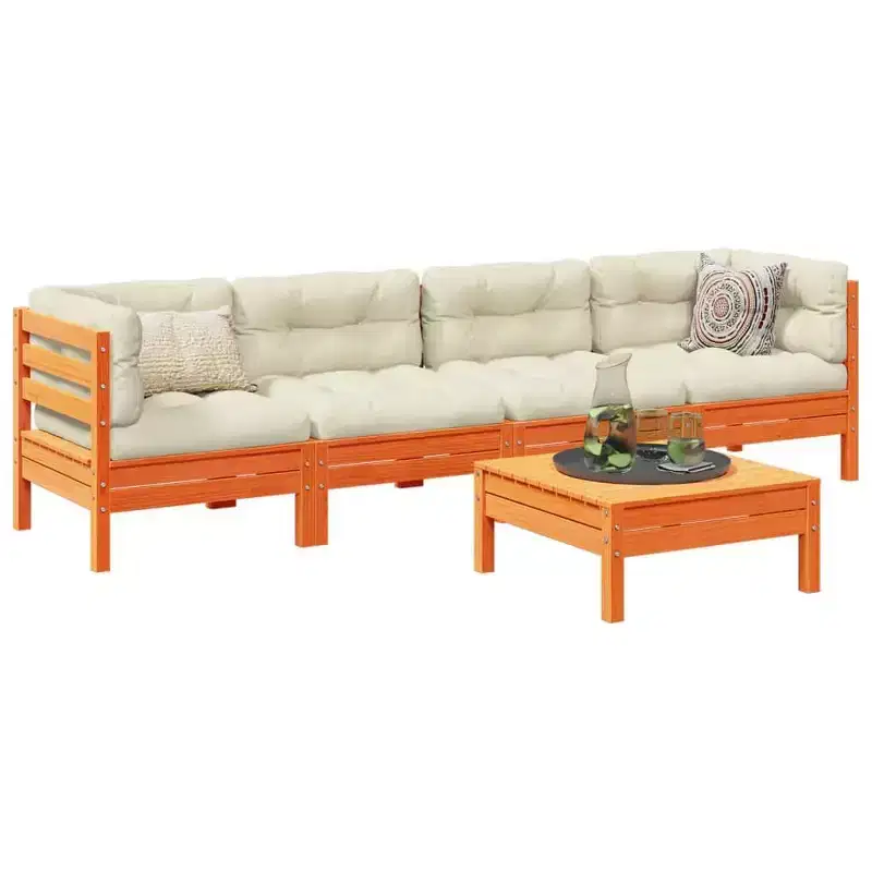 vidaXL Garden Sofa Set Wax Brown Solid pine wood, Oxford fabric, PP cotton