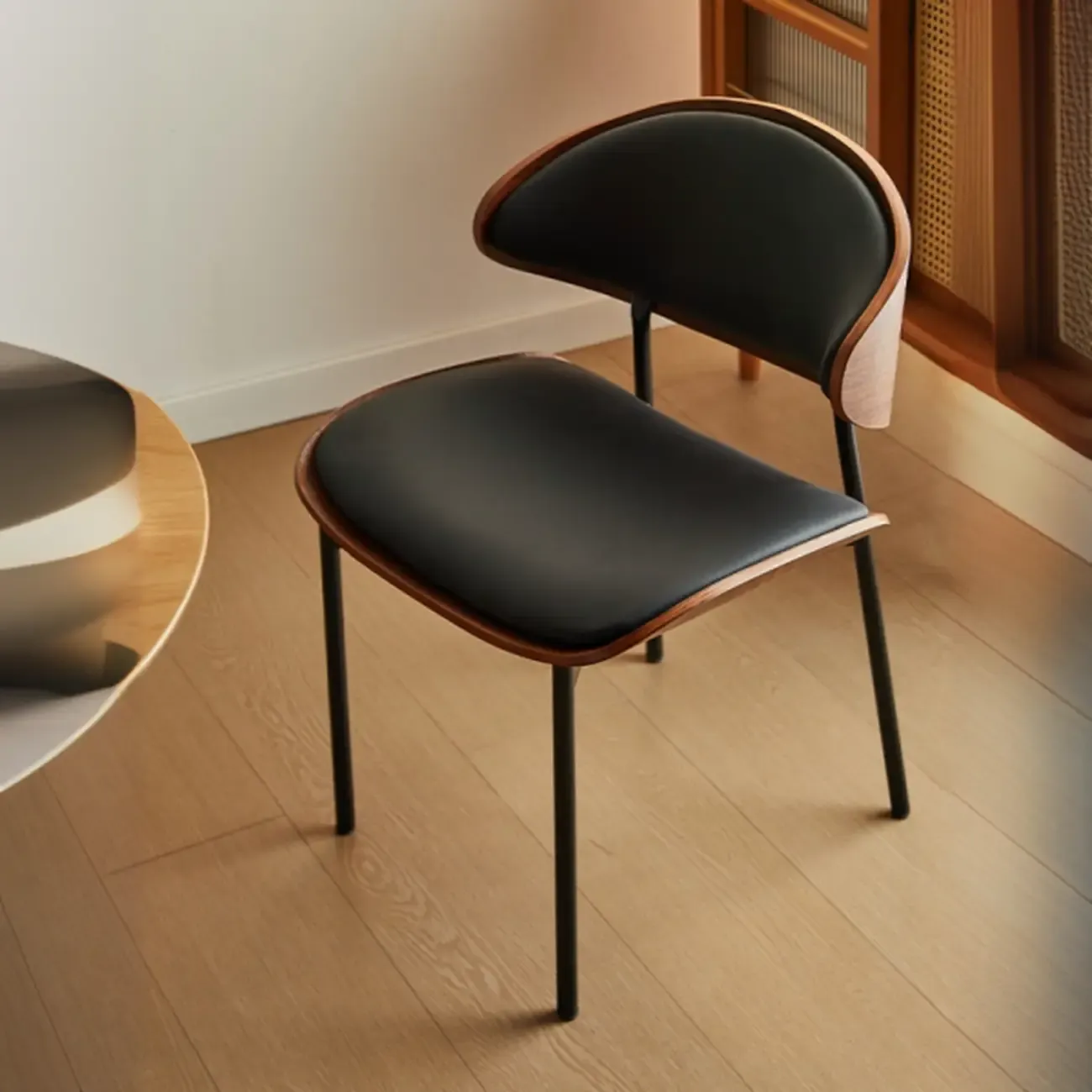 Black Leather Seat Curved Back Dining Chair