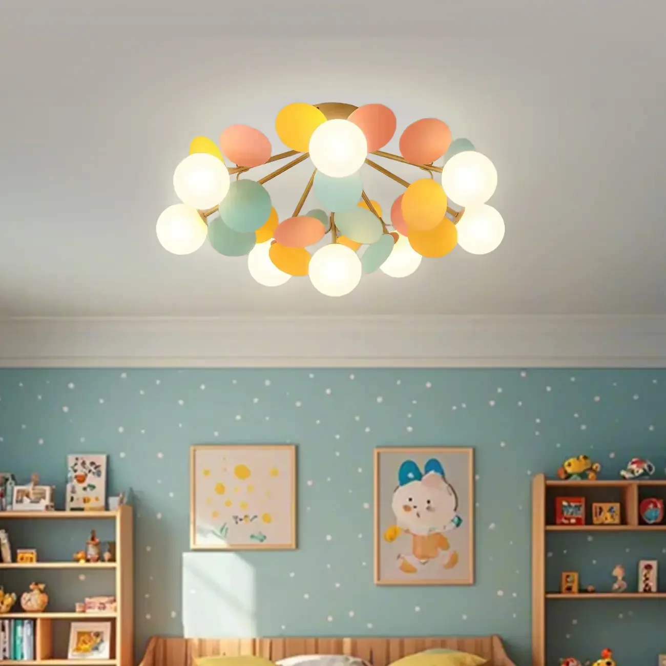 Modern Bedroom Glass Ball Semi Flush Mount Ceiling Light