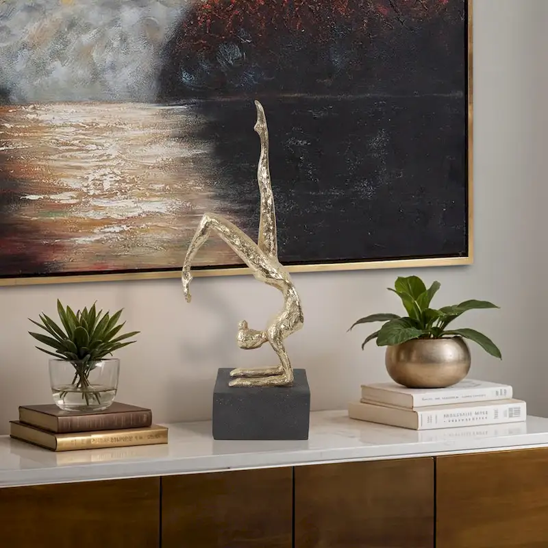 Allan Andrews Gold Resin Scorpion Yoga Pose Sculpture on Graphite Base - 16.5 H x 3.25 W x 6.5 D