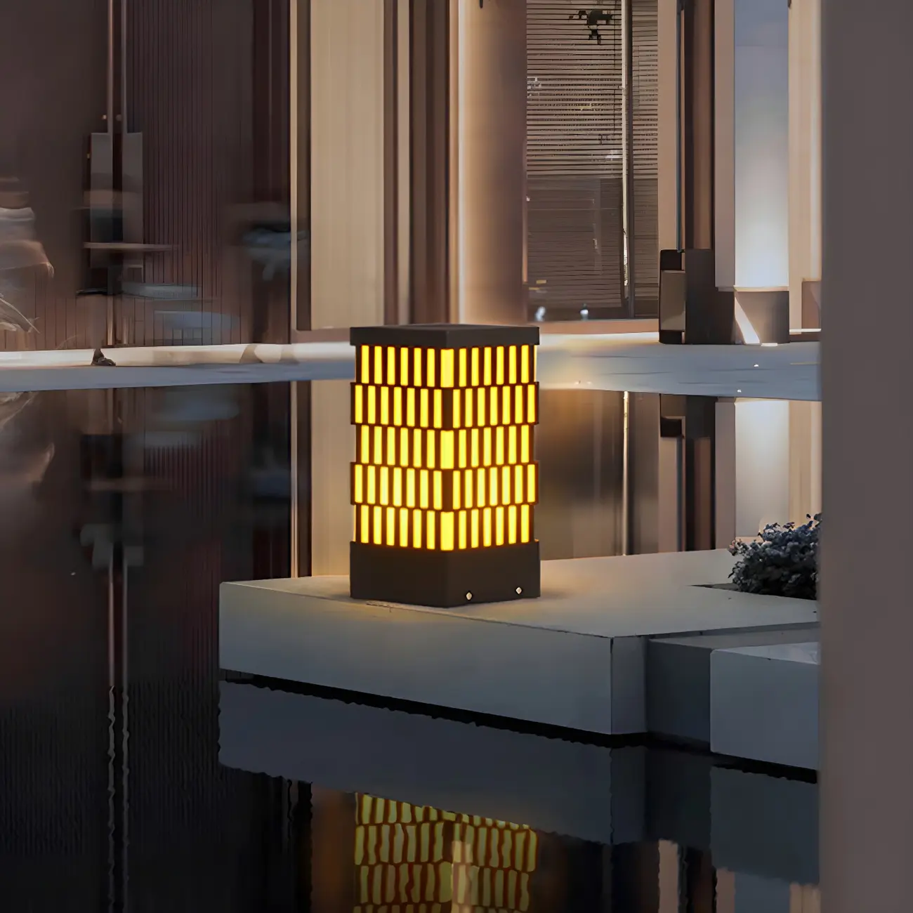 Black Metal Grille Rectangle Warm Light Post Cap Light