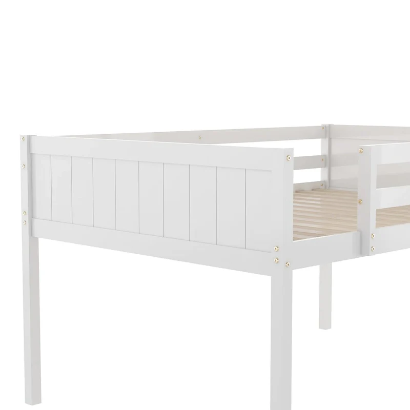 Full Size Wood Low Loft Bed with Ladder, ladder can be placed on the left or right