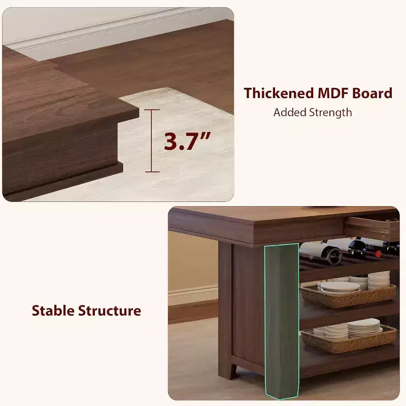 36 Wooden Counter Height Dining Table with Wine Rack, 3 Storage Shelves & 2 Drawers, Thick Frame Tall Kitchen Table