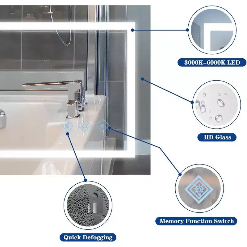32x24 Inch LED Bathroom Mirror, Front & Backlit Vanity Mirror, Anti-Fog, Memory Function, Adjustable Light (3000K-6000K), Wall Mounted