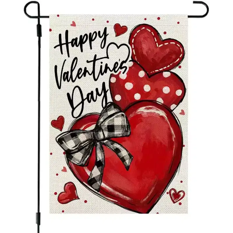 Lomsoe Happy Valentines Day Garden Flag Love Heart Farm Yard Flag Anniversary Wedding Flag Valentines Gift Valentines Decor Single Side 12x18 Inch