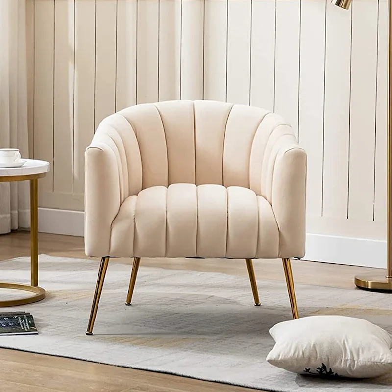 Modern Glam Velvet Accent Vanity Chair with Golden Metal Legs