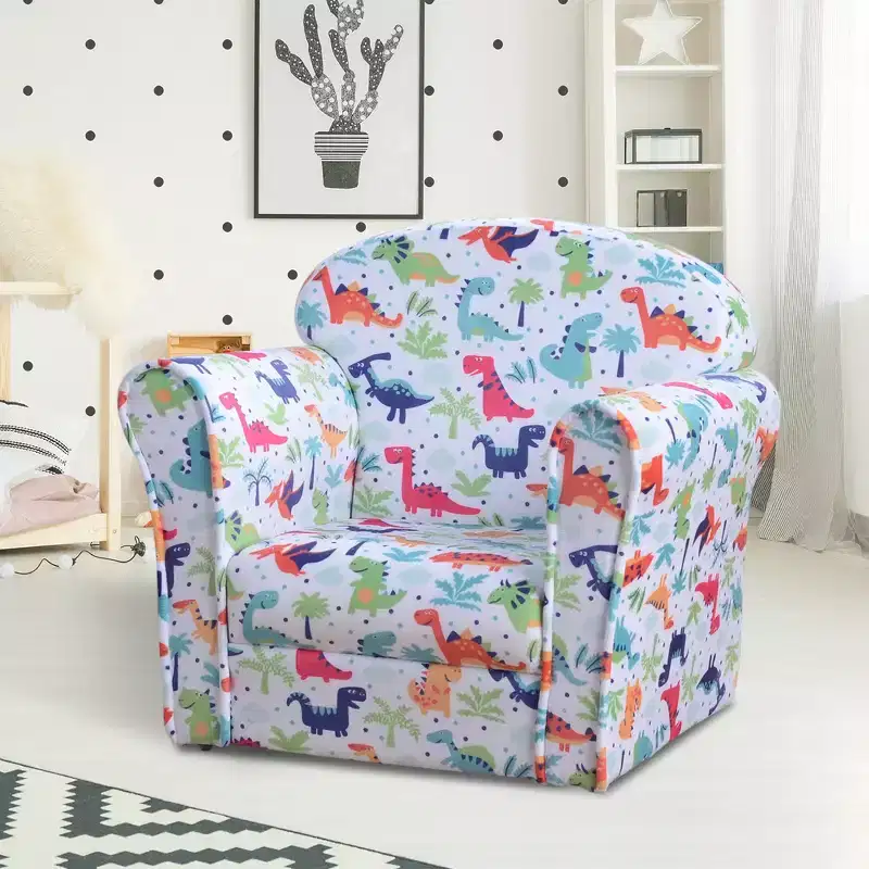 Whisen Kids & Toddler Sofa, Children's Couch, Flannel-Covered Toddler Armchair with Dinosaur Design - Multicolor