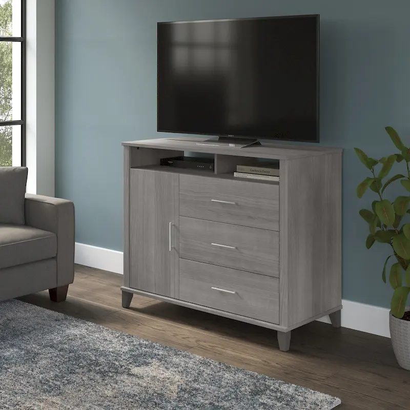 Tall TV Stand with Storage - Gray/Walnut
