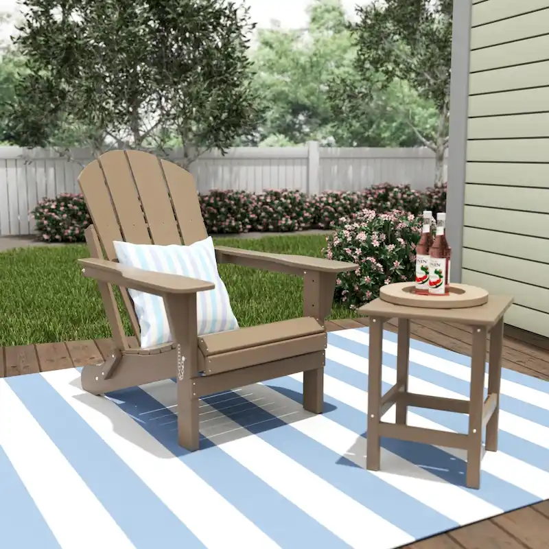 Polytrends Laguna Hdpe All Weather Outdoor Patio Foldable Adirondack Chair With Side Table (2-Piece Set)