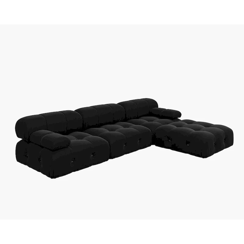 Black Velvet Upholstered Sectional Sofa