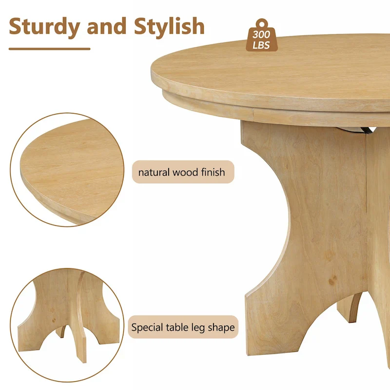 Modern Country Dining Table and Chair Sets Multi-Functional Dining Table and Chair Sets with Curved Table Base and Curved Bench