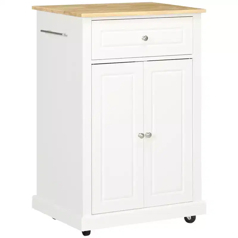 HOMCOM Rolling Kitchen Island Cart, Portable Serving Trolley Table with Drawer, Adjustable Shelf and 2 Towel Racks
